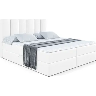 altdecor mit Matratze und Topper - Boxi1 - Weiß Kunstleder - Polsterbett mit Bettkasten und Lattenrost, Bett mit Stauraum - Weiß