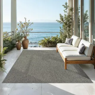 Mia ́s Teppiche Malaga Outdoor Teppich Wetterfest – Balkonteppich & Terrassenteppich, Indoor Outdoor Flachgewebe, Waschbar, UV-beständig & Pflegeleicht, Anthrazit, 300 x 400 cm