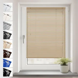 Sonello Aluminium Jalousien Fenster Ohne Bohren 75x220cm Beige Klemmfix | Blickdicht, Sichtschutz, Sonnenschutz für Fenster/Türen, Schalosien, Montage mit und ohne Bohren, Jalousien mit Klemmklips