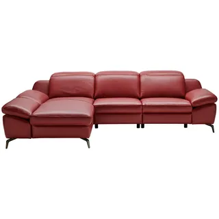 Celina Home Ecksofa , Rot , Leder , Echtleder , Rindleder , Ottomane links, L-Form , 286x183 cm , Made in Eu , Fußauswahl, Lederauswahl, Stoffauswahl, seitenverkehrt erhältlich, Hocker erhältlich, Rücken echt , Wohnzimmer, Sofas & Couches, Wohnlandschaften, Ecksofas