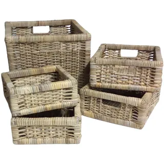 Rattankörbe-Set 5-tlg. Regalkorb Schrankkorb Aufbewahrungskorb Rattan Box körbe