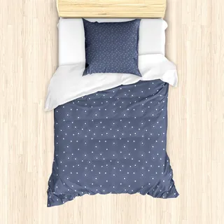ABAKUHAUS Navy blau Mantele, Summer Night Sky Kids, Milbensicher Allergiker geeignet mit Kissenbezügen, 135 cm x 200 cm - 80 x 80 cm, Marine-Blau-Weiß - Blau