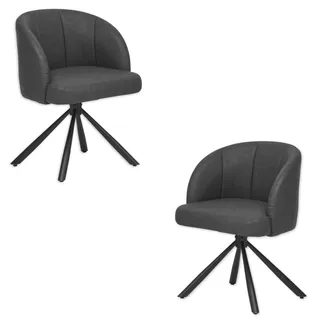 GRACE Esszimmerstühle 2er Set in Lederoptik mit schwarzem Metallgestell, Anthrazit - Moderne Stühle für Esszimmer & Wohnzimmer - 60 x 81 x 58 cm (B/H/T)