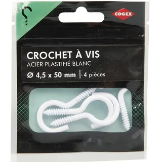 Cogex 85267 Haken Kunststoff beschichtetes, weiß, 4,5 x 50 mm, 4-teiliges Set
