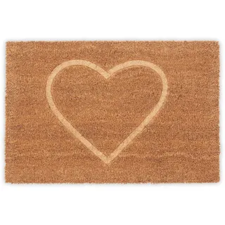 Relaxdays Fußmatte Kokos, Türvorleger Herz, 60 x 40, Abtreter rutschfest, wetterfest, Fußabstreifer innen & außen, natur