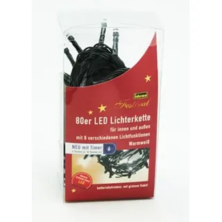 IDENA LED Lichterkette mit 80 LED in warmweiß, 8 Lichtfunktionen, 6 Stunden Timer Funktion, batteriebetrieben, ca. 6,5 m