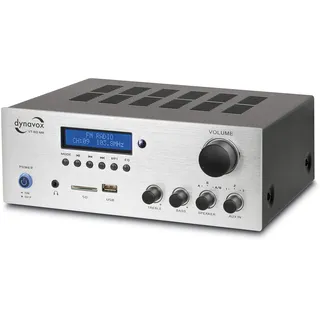Dynavox VT-80 MK, Stereo-Verstärker 2 x 75 W Weiß (USB, SD-Card), integrierte BT-Antenne und FM-Radio, Silber