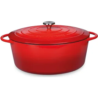 Küchenprofi Gusseisen Bräter mit Deckel, rot/innen schwarz, 35 cm, Schmortopf, Auflaufform, Dutch Oven, Brotbacktopf, emailliert, für alle Herdarten(inkl. Induktion), zum Schmoren, Backen, Braten
