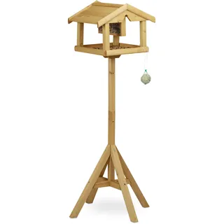 Relaxdays Vogelhaus mit Ständer, 117 cm, , Hellbraun , 50x117x50 cm , Dekoration, Gartendeko