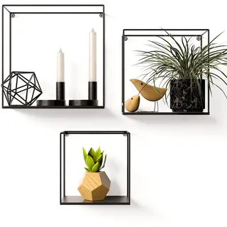 Gadgy Wandregal 3er Set 3 Größen  –  Modern  Schwarz