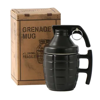 MBSM Kreative Tasse 266 ml, Handgranate, Kaffeetasse, 3D-Granaten-Bierkrug, lustige Cappuccino-Tasse, Teetasse mit Deckel, Keramiktasse, lustige Geschenke für Männer, Militär-Fans
