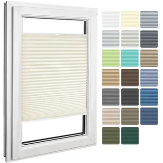 Home-Vision Premium Plissee zum Anschrauben Creme-Vanille B45cm x H80cm | Blickdichtes Fensterrollo mit Halterungen zum Bohren in der Glasleiste Sonnenschutz Jalousie für Fenster & Türen
