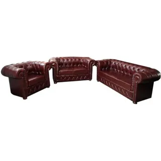 Chesterfield Sofagarnitur Couch Polster 3+2+1 Leder Sitz Sofa Garnitur BANTRY - Dunkelbraun
