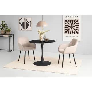 Hela Essgruppe »MOSEL« 3 Stk. tlg. Tisch 90x75 cm, Platte rund, gesinterter Stein, Armlehnenstuhl, schwarz