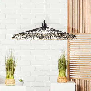 Brilliant Hängelampe im Nature Stil - Pendelleuchte mit Bambus Schirm höhenverstellbar für Esszimmer, Wohnzimmer oder Küche aus Metall/Bambus, in schwarz/natur - Ø 60cm & 1,44m Höhe
