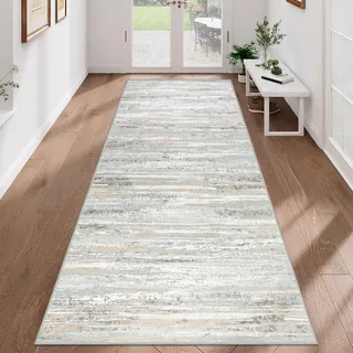 VSIWB Teppich Läufer Flur 80x200 cm, Leichter Kurzflor Küchenteppich, Waschbarer Teppich, rutschfest Küchenläufer, Teppich Flur, Beige Teppich Läufer für Wohnzimmer, Küche, Diele, Eingang, Balkon
