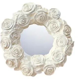 Runder Deko Wandspiegel Spiegel Deko Wand Dielen Wohnzimmer Schmink  36 cm 6601 - Weiß