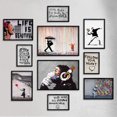Giallobus - Set mit 10 Wandpostern - Banksy - Banksy-Sammlung 1 - Beschichtetes Papier - | 2 x A3 42x30cm | 4 x A4 30x21cm | 4 x A5 21x15cm | - OHNE Rahmen - Moderne Gemälde Wohnzimmer, Küche