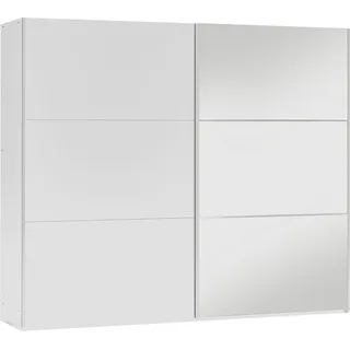MIRJAN24 Schwebetürenschrank Vigo 250 mit zwei Türen, Kleiderschrank mit Kleiderstange, Frontspiegel (Farbe: Weiß) - Weiß