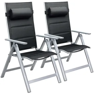 Gartenstuhl Hochlehner klappbar Bern Premium 2er-Set Silber Alu gepolstert & verstellbar