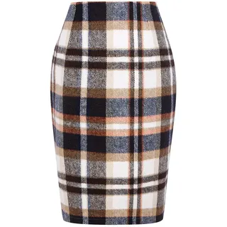IDEALSANXUN Bleistift-Röcke für Damen, Herbst, Winter, hohe Taille, figurbetont, Knielang, Wolle, Midirock mit Schlitz, braun, Mittel
