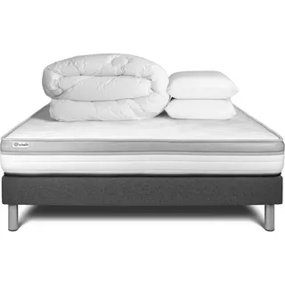 Komplettpaket Bett - Matratze 160x200 cm + Boxspringbett mit Lattenrost (im Set) + 2 Kopfkissen + Bettdecke - Vital Relax - Grau
