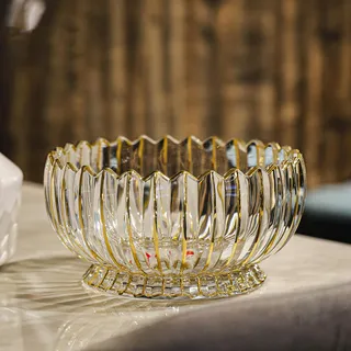 Puremagics Handbemalte runde Kristallglas-Obstschale mit Fuß, 22,1 cm Durchmesser, elegante dekorative Obst-/Süßigkeitenschale