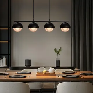 LUNSY Pendelleuchte Esstisch Glas HäNgelampe 4-Flammig Modern Metall In Schwarz Retro HäNgeleuchte Industrial HöHenverstellbar für Esszimmer Restaurant Café Max.60W 4 x G9(Ohne Leuchtmittel)