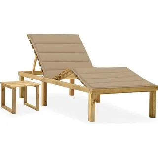 vidaXL Garten-Sonnenliege mit Tisch und Auflage Kiefer Imprägniert - Beige
