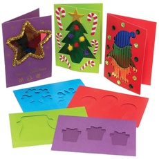 Baker Ross FE946 Weihnachts Apertur Grußkarten - 15er Pack, Kartenrohlinge für die Kartenherstellung, Gestalte deine eigenen Weihnachtskarten, Ideal für Kinder-Kunst- und Bastelprojekte, Rot,Grün,Blau