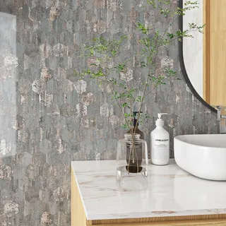 Livelynine Selbstklebende Tapete Küchenwand Marmor Grau 40CMx10M Klebefolie Arbeitsplatte Küche Grau Gold Marmor Tapete für Wand Badezimmer Klebefolie Küchenrückwand Hexagon Folie für Möbel Schrank