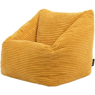 I.C.O.N. Icon Sitzsack Kinder, Gelb, Flauschiger Cord Stoff, Sitzsack Cord mit Füllung, Bequemer Kinder Sessel, Kuschelsessel, Lese Sessel, Schlafzimmer, Kinderzimmer, Spielzimmer