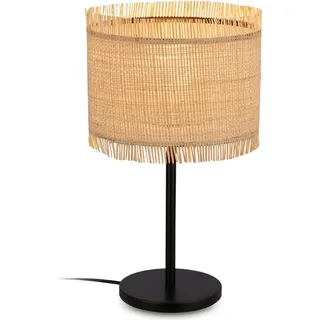 Tischlampe Tischleuchte Wohnzimmer Schlafzimmer Kabelschalter Strohschirm Boho - Schwarz