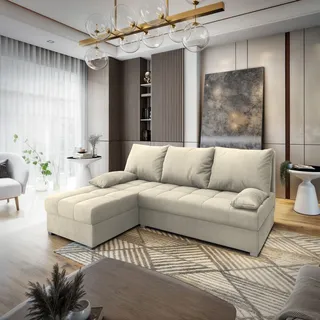 Masseno Ecksofa RITA M mit Schlaffunktion L-Form, Sofa mit Bettkasten, Wohnzimmersofa, Couch, Soffa, Bettsofa, Couchgarnitur- Creme, MONOLITH 04 - Creme