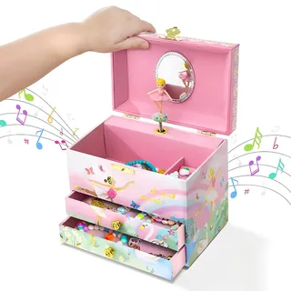 Jewelkeeper Ballerina Schmuckaufbewahrung Schmuckkästchen - Musikalische Spieluhr mit 2 Schubladen und Schwanensee Melodie - Aufbewahrung von Schmuckstücken - 17.1 x 11.4 x 14.9 cm