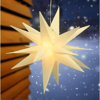 3D Advents Stern mit 40 LED in warm weiß - 60 cm - Outdoor Weihnachten Fenster Hänge Deko für Außen mit Timer Batterie betrieben