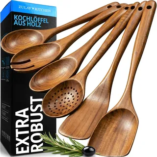 Zulay Kitchen Kochlöffel Holz Set aus Teak - Holzlöffel zum Kochen, Holzkochlöffel, Holzkochlöffel Klein | Küchenutensilien Holz Kochlöffel Premium Qualität, Wooden Spoons Kuchenhelfer, Set 6