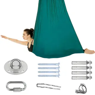 Aerial Yoga Hängematte Set, 150 x 280cm Hängematte mit Gestell, Yoga Schaukel Hammock Swing Mit Beschläge, Aerial Yogatuch zum Aufhängen Swing 200 Kg Max