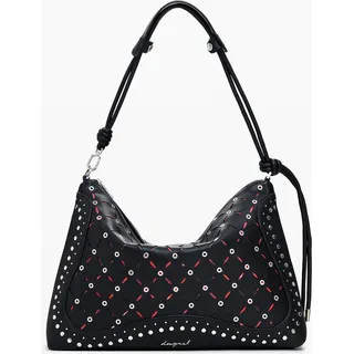 Schwarze Damen Mini-Tasche mit verstellbarem Schulterriemen & Details - Schwarz