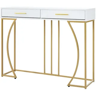 Okwish Konsolentisch 120/38/76 cm weiß mit 2 Schubladen und Metallgestell , Weiß , Holzwerkstoff , 110x85x32 cm , Wohnzimmer, Wohnzimmertische, Konsolentische