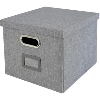 HMF Aufbewahrungsbox mit Deckel für DIN A4 Hängeregister | passend für Kallax | 33 x 37,5 x 28 cm | Grau
