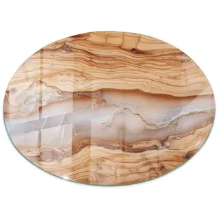 Tulup Tischplatte Ø100 cm Naturholz mit Harzdetails Rund , Hellbraun , Glas , 100x100x0.4 cm , Esszimmer, Esstische, Tischsysteme