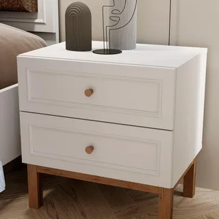 Forte PENKRIDGE Nachttisch 50 60, Landhaus Nachtschrank mit 2 Schubladen, Schlafzimmer, Holzwerkstoff, Secret Grey mit Schlammeiche Holzdekor, 55,2 cm breit x 56,7 cm hoch x 41,7 cm tief