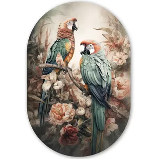 MuchoWow Wandbild Papageien - Vögel - Natur - Blumen 60x90 cm , Baltimorefarben , Kunststoff , Oval , 60x90 cm , einfache und schnelle Anbringung , Bilder & Rahmen, Bilderrahmen, Bilderrahmen & Fotorahmen