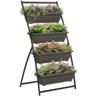 Outsunny Pflanzentreppe Blumenregal für Garten, Stahl, Braun, 76 x 79 x 162 cm , Metall , 79x162x76 cm , Wohnzimmer, Wohnzimmertische, Blumenständer