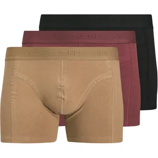 Trunk JACK & JONES "JACORDINARY TRUNKS 3 PACK NOOS", Herren, Gr. M, 3 Stk., schwarz (tibetan rot pack:bronze mist, schwarz), Jersey, Obermaterial: 95% Baumwolle, 5% Elasthan, unifarben, Unterhosen Trunk