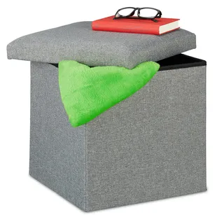 Relaxdays Sitzhocker mit Stauraum Stoff 38 x 37 x 38 cm Grau