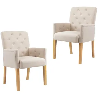 vidaXL Esszimmersessel mit Armlehnen 2 Stk. Beige Stoff