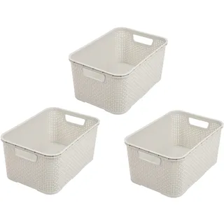 BranQ - Home essential Kunststoff Korb in Rattan Design 3er Set Grösse M 10l, PP, Creme