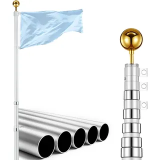 Vevor Teleskop Fahnenmast 9,14 m, Flaggenmast-Set für den Außenbereich, Extra Dicke Aluminium-Fahnenstange mit PVC-Bodenhülse, Ideal für Garten, Private & Gewerbliche Nutzung, Silber